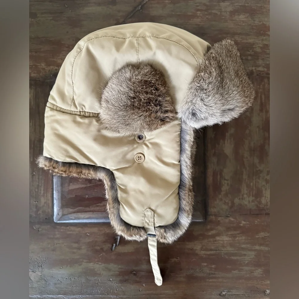 Nathaniel Cole by Crown‎ Cap rabbit fur trim aviator hat unisex size XL